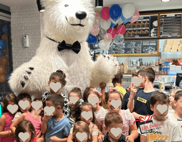 White Bear for Children's Kids Parties in Athens. Order a greeting from a polar bear in Athens. Polar bear for birthday. polar bear in Athens. Order a Polar Bear for children's kids parties. Animator White Polar Bear for a Children's kids Party in Athens. Mascotte White Polar Bear at a kids children's party. Gift Delivery.